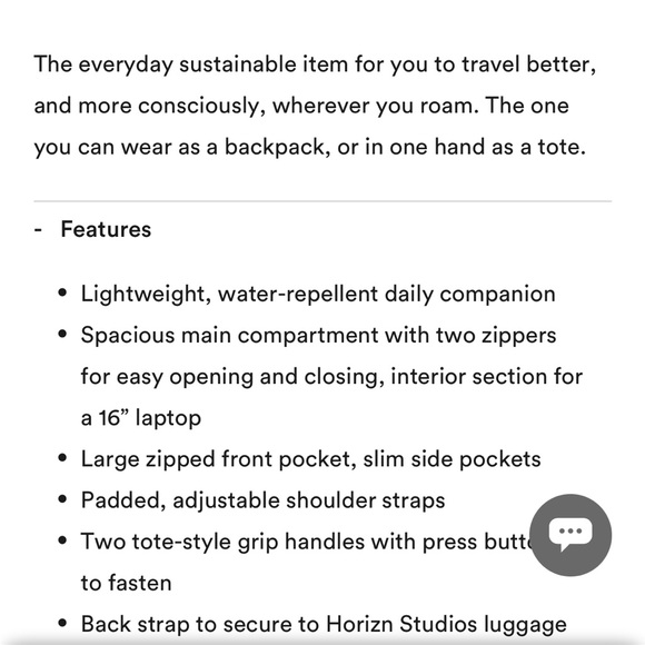 Horizn Studios lightweight, water-repellent, sustainable backpack. - Picture 2 of 7